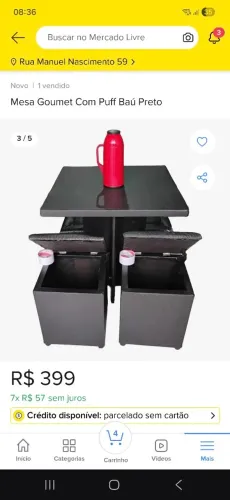 Mesa goumet com 4 puff baú 