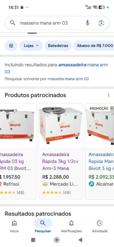 amassadeira mana 3 kg nova 