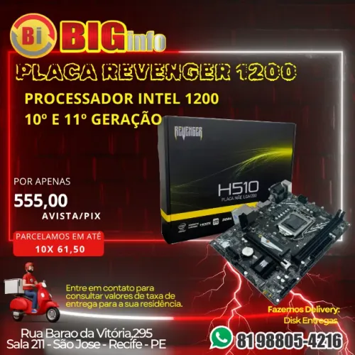 Placa Mãe Lga1200 Chipset Intel H510 Ddr4 10o E 11o Geração Cor Preto