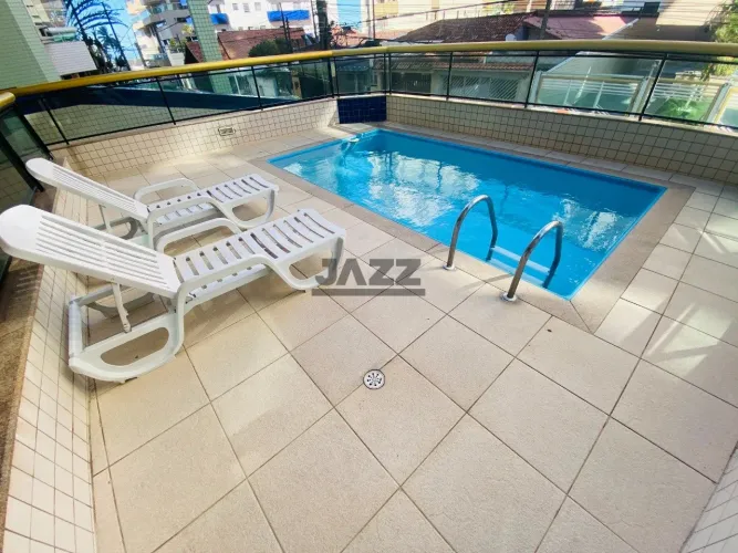 Apartamento mobiliado com 1 dormitório, 2 sacadas e lazer na Aviação em Praia Grande