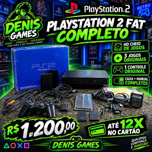 Ps2 fat completo hd cheio jogos 1 controle original caixa manual completo 3 jogos 
