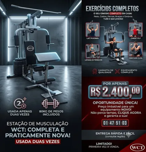 Estação de Musculação WCT Praticamente NOVA! 80kg de Pesos + Completa (Usada 2x)