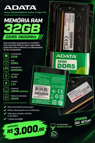 Memória RAM ADATA 32GB DDR5 5600MHz