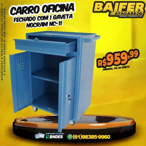 Carro Oficina Fechado Com 1 Gaveta Nocram NC-11
