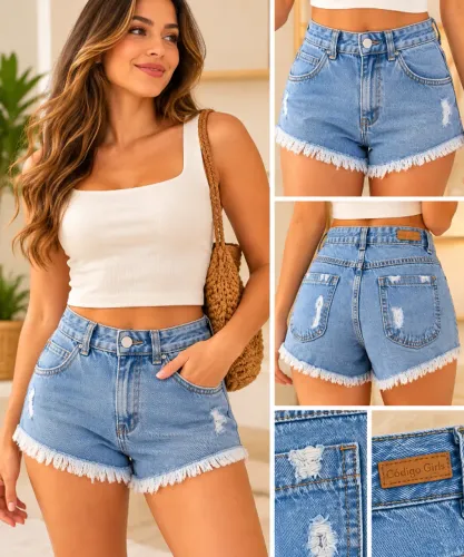 Short jeans novo código girls destroyed cintura média tam 40 novo com etiqueta