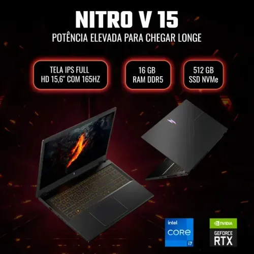 Notebook Gamer 15.6" Acer Nitro V 15 - i7 de 13ª RTX 4050 RAM de 16GB DDR5 SSD de 512GB Te