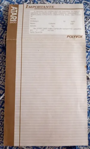 Certificado De Garantia Atari 2600 Polyvox Original