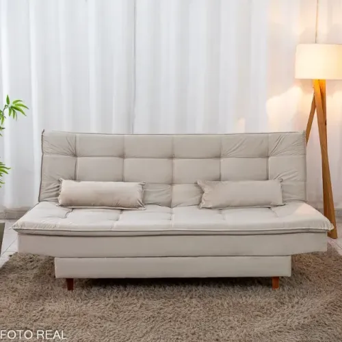 Sofá Cama Premium Veludo Bege. Pronta Entrega. 0704