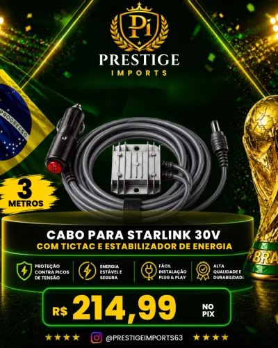 Cabo com Estabilizador 3 Metros Starlink Mini - Sinal não cai
