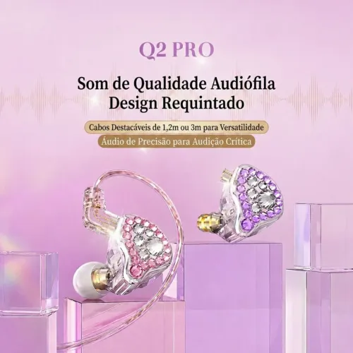 Fone Profissional Monitor Retorno de Palco Q2 Pro com Cabo Destacável e Design de Diamante