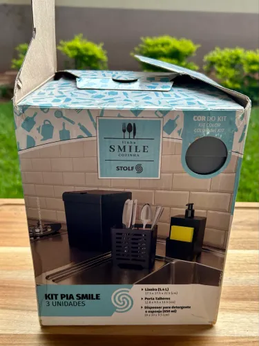 Kit Pia Cozinha Stolf Smile - Lixeira, Porta Talheres e Dispenser