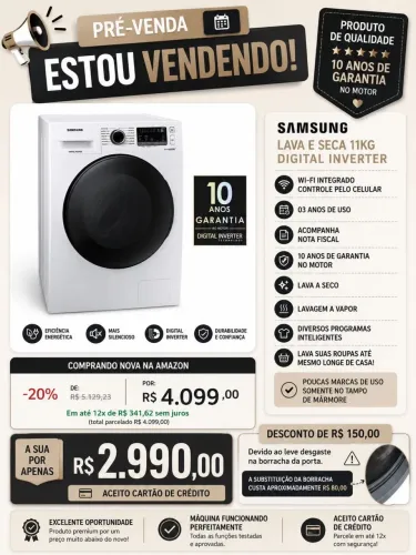 MAQUINA LAVA E SECA INVERTER SAMSUNG COM WI FI