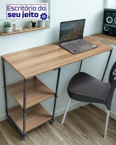 Mesa de estudo com prateleira Amadeirada 1,1m NOVA Multiuso para Computador Notebook Birô