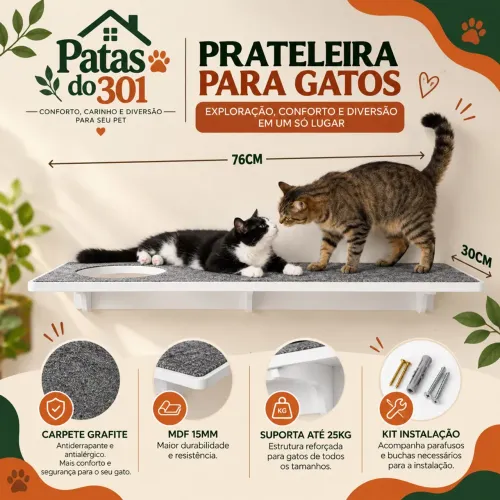 Prateleira para Gatos com Furo 76cm - MDF Branco