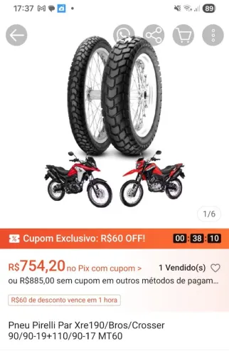 Par de pneu pirelli Mt60 90/90-19 + 110/90-17