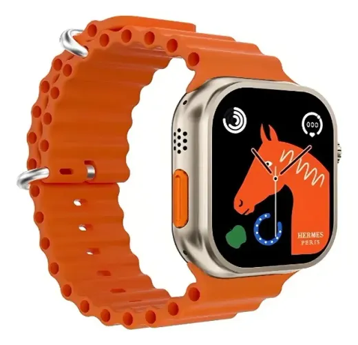 Smartwatch Ultra Watch8 Bluetooth Monitor Saúde Água Prata Pulseira Laranja