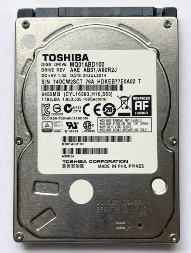 HD 1TB 2.5" Toshiba MQ01ABD100 SATA 6Gb/s - 100% Saudável e Testado (Sem Bad Blocks)