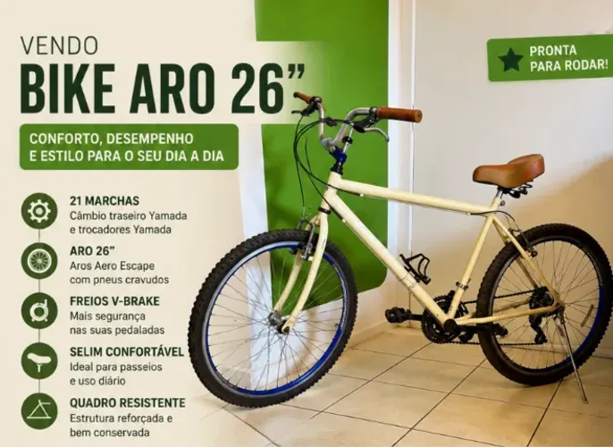 Bike Aro 26 Retrô Creme | 21 Marchas | Linda e Confortável