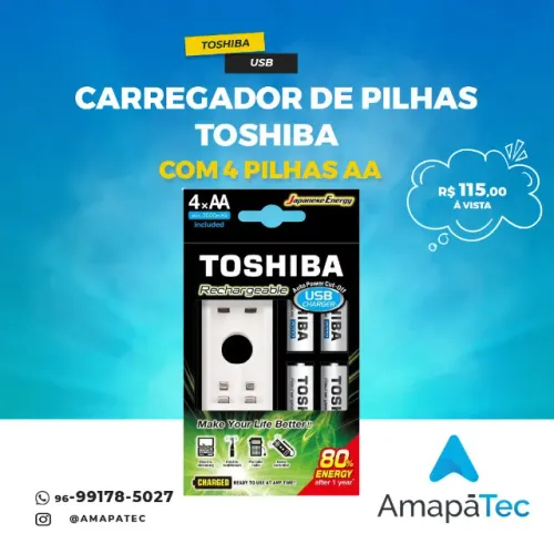 Carregador de Pilha USB p/2 pilhas AA/AAA c/ 4 Pihas