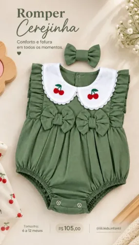 Romper Infantil Cerejinha 6 a 12 meses