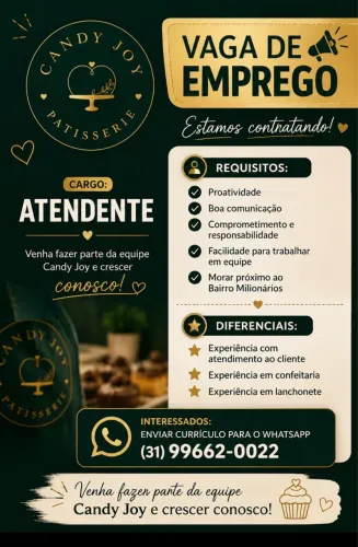 Vaga Atendente de Lanchonete e Doceria