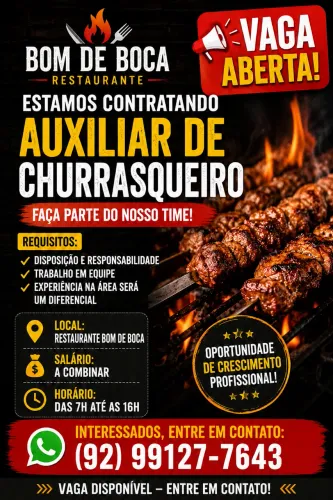 Contrata-se auxiliar de churrasqueiro