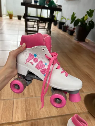 Patins Quad Rosa e Branco Tamanho 36