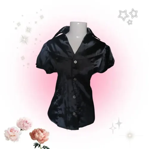 blusa de botão acetinada com manga