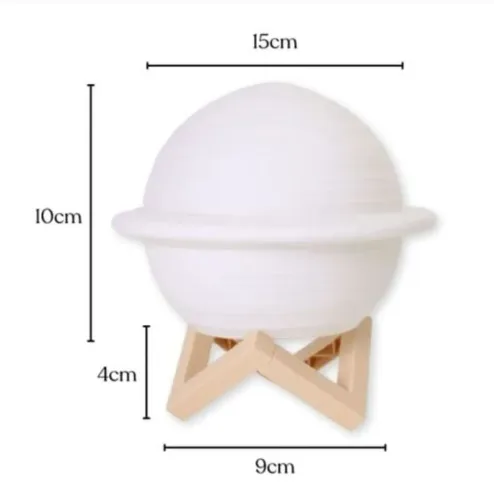 luminária abajur saturno 3d a pilha com suporte 15cm