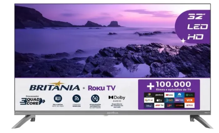 Smart TV 32" HD Britânia B32CRA Roku TV LED Wi-fi HDMI USB