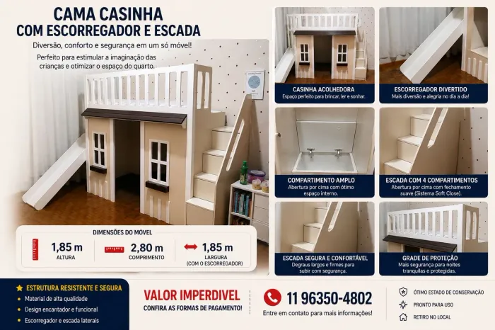 Cama Casinha Infantil com Escorregador e Escada - Valor Imperdível