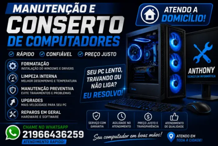 Concerto de Computadores em geral a domicilio , GAMER de trabalho .