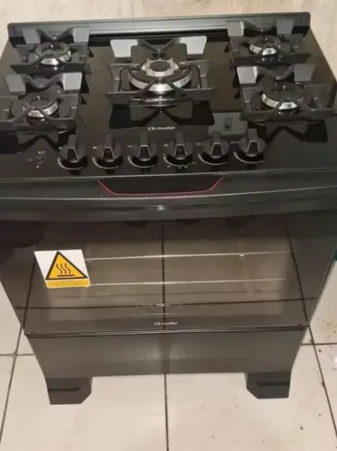 Fogão Mueller 5 Bocas Preto Vidro Temperado Tripla Chama
