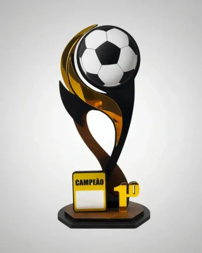 Troféu Futebol Campeão Acrílico Dourado Mdf Taça