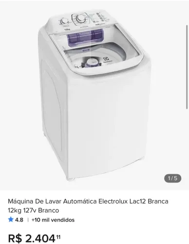 Máquina De Lavar Automática Electrolux Lac12 Branca 12kg 127v Branco