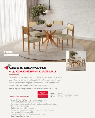 Mesa redonda 4 lugares 1,08cm