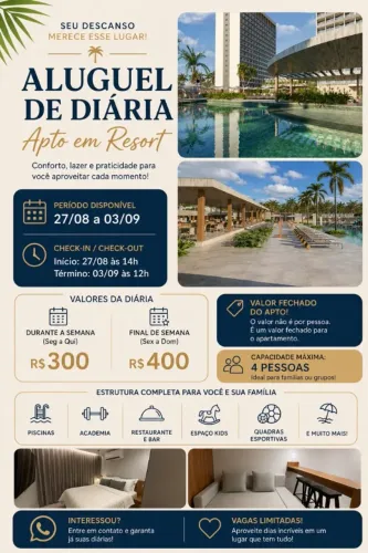 apartamento em resort aluga-se em salinas