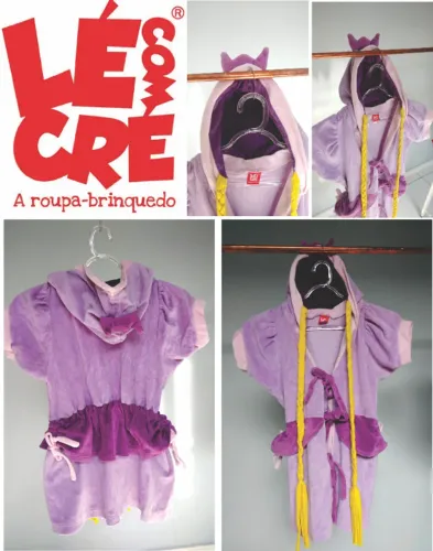 LÉ COM CRÉ - ROUPÃO RAPUNZEL C/ CAPUZ, BOLSA E CAUDA DE SEREIA