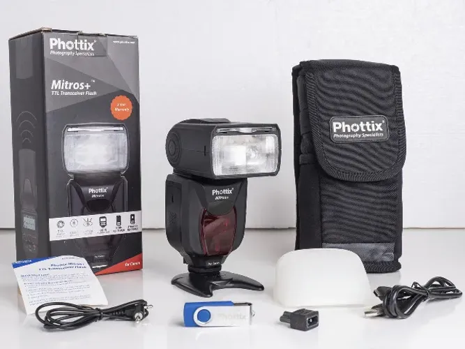 Kit Phottix flash MitrosPlus com rádio flash Odin para Canon impecável