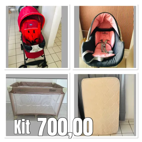Kit Bebê: Carrinho Chicco + Bebê Conforto Galzerano + Berço Galzerano e colchão