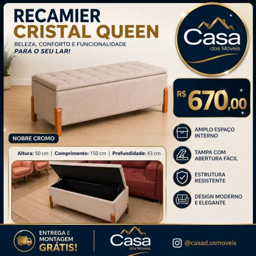 Recamier Baú Queen cristal