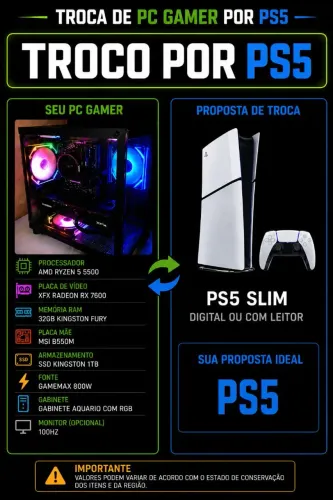 Pc Troco por ps5 apenas próximo em santo amaro