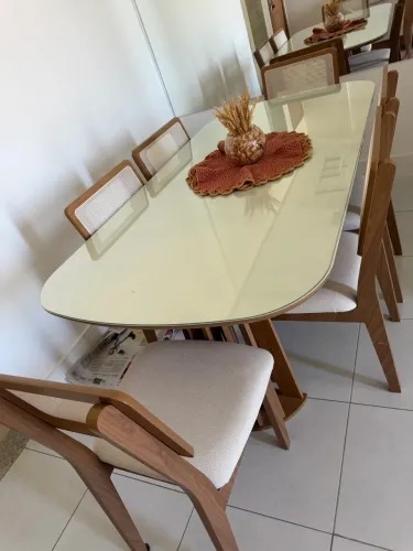 Mesa de jantar 6 lugares tampo em vidro 1,80m Dalla