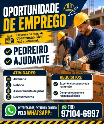 VAGA DE EMPREGO CONSTRUÇÃO CIVIL