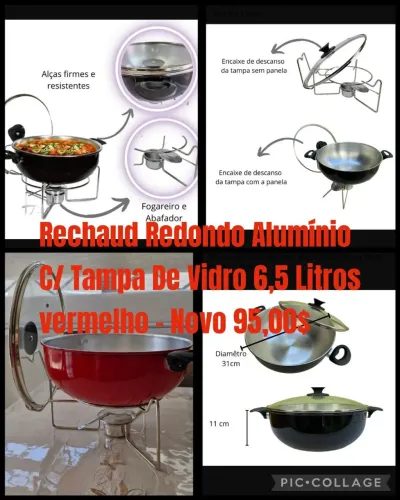 Panela Rechaud Redondo de alumínio 6.5L