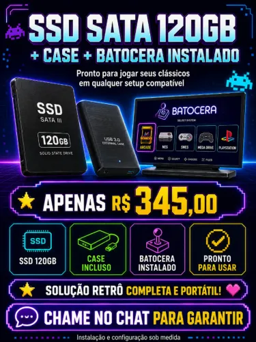 SSD 120GB BATOCERA - JOGOS ANTIGOS PORTÁTIL