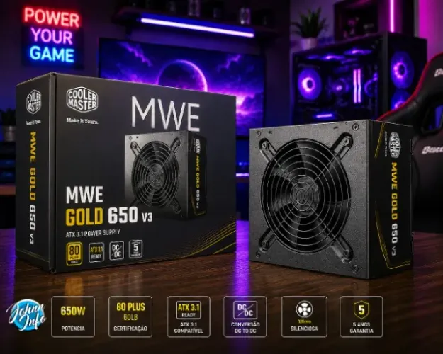 Fonte Cooler Master MWE Gold 650 V3, 650W, ATX 3.1, 80 Plus Gold, PFC Ativo