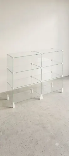 Balcão Expositor de Vidro Modular - Conectores Brancos
