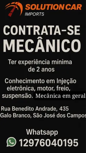 Início imediato vaga mecânico automotivo