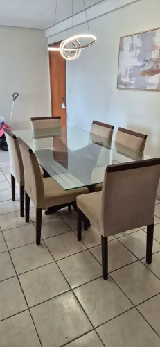 Mesa de vidro 6 lugares + 6 cadeiras